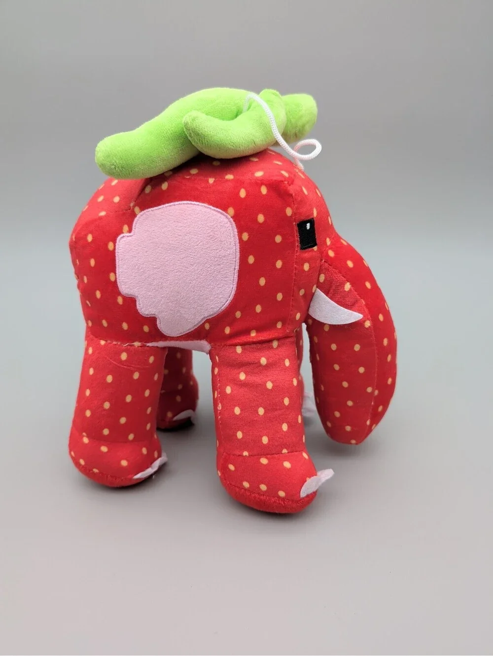Red Strawberry Elephant Plush Toy with Green Leaf Top